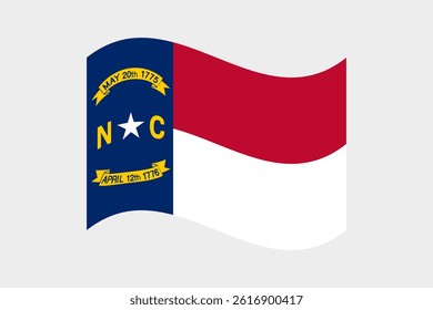 Flag of North Carolina. North Carolina wavy flag digital vector illustration.