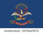 Flag of North Dakota official symbol of USA federal state. Full frame federal flag of North Dakota with state coat of arms on blue field vector illustration