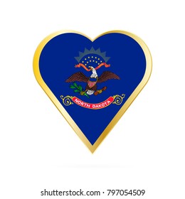 Flag of North Dakota in the shape of Heart, symbol of Love Gold version.