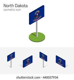 Flag of North Dakota (State of North Dakota, USA), vector set of isometric flat icons, 3D style. Editable design element for banner, website, presentation, infographic, poster, map, collage. Eps 10