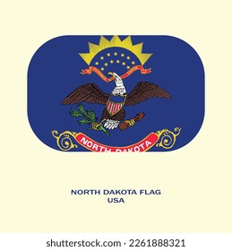 Flag of North Dakota, Flag of USA state North Dakota vector Illustration, North Dakota flag in rounded corner, Button style North Dakota flag, USA.