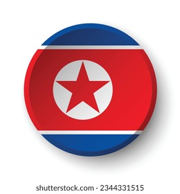 The flag of North Korea. Button flag icon. Standard color. Circle icon flag. 3d illustration. Computer illustration. Digital illustration. Vector illustration.