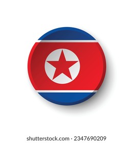 La bandera de Corea del Norte. Icono de indicador de botón. Color estándar. Indicador de icono de círculo. 3 quinquies ilustración. Ilustración del equipo. Ilustración digital. Ilustración vectorial.