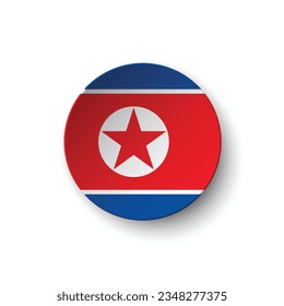 La bandera de Corea del Norte. Icono de indicador de botón. Color estándar. Indicador de icono de círculo. 3 quinquies ilustración. Ilustración del equipo. Ilustración digital. Ilustración vectorial.