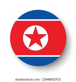 The flag of North Korea. Button flag icon. Standard color. Circle icon flag. 3d illustration. Computer illustration. Digital illustration. Vector illustration.