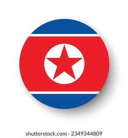 The flag of North Korea. Button flag icon. Standard color. Circle icon flag. 3d illustration. Computer illustration. Digital illustration. Vector illustration.