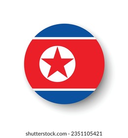 The flag of North Korea. Button flag icon. Standard color. Circle icon flag. 3d illustration. Computer illustration. Digital illustration. Vector illustration.