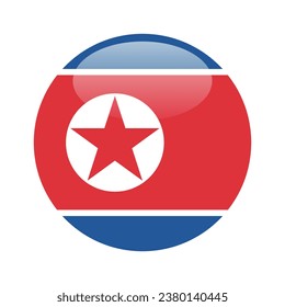 La bandera de Corea del Norte. Icono de indicador de botón. Color estándar. Indicador de icono de círculo. 3 quinquies ilustración. Ilustración del equipo. Ilustración digital. Ilustración vectorial.