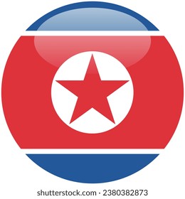 The flag of North Korea. Button flag icon. Standard color. Circle icon flag. 3d illustration. Computer illustration. Digital illustration. Vector illustration.