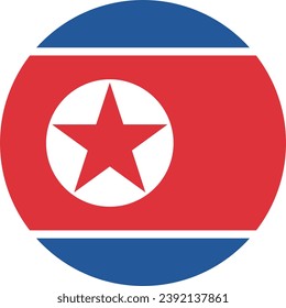 La bandera de Corea del Norte. Icono de indicador de botón. Color estándar. Indicador de icono de círculo. Ilustración del equipo. Ilustración digital. Ilustración vectorial.