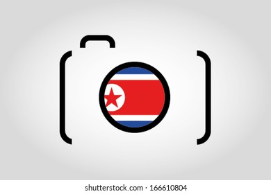 The flag of North Korea in a Camera Lens