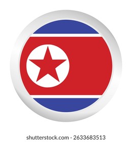 Bandera de Corea del Norte. Logotipo del icono de la bandera del círculo. Bandera redonda. Icono de la bandera. Color estándar. Ilustración digital. Ilustración vectorial.	