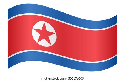 Flag of North Korea, Democratic Peoples Republic of Korea waving on white background. North Korean national flag.
