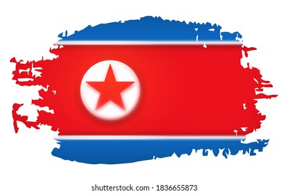 Flag of North Korea, DPRK, Democratic People's Republic of Korea. 3d realistic vector illustration isolated on white background. Stereoscopic effect. Texture smear.