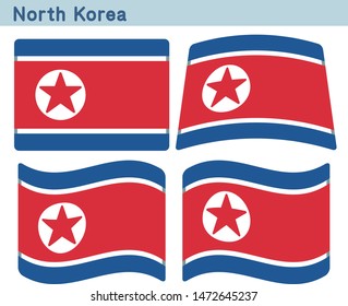 Flag of North Korea. Flag icon set of four different shapes. Vector Illustration.
