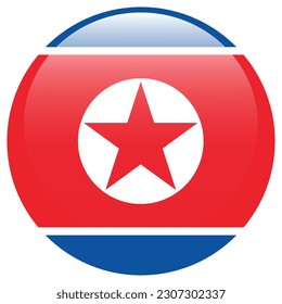 The flag of North Korea. Flag icon. Standard color. Round flag. 3d illustration. Computer illustration. Digital illustration. Vector illustration.