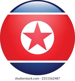 The flag of North Korea. Flag icon. Standard color. Round flag. 3d illustration. Computer illustration. Digital illustration. Vector illustration.