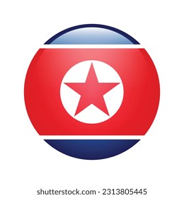 The flag of North Korea. Flag icon. Standard color. Round flag. 3d illustration. Computer illustration. Digital illustration. Vector illustration.