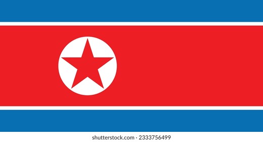 The flag of North Korea. Flag icon. Standard color. Standard size. A rectangular flag. Computer illustration. Digital illustration. Vector illustration.