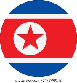 The flag of North Korea. Flag icon. Standard color. Round flag. Computer illustration. Digital illustration. Vector illustration.