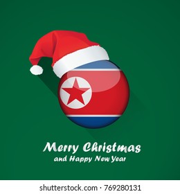 Flag of north korea. Merry Christmas and happy new year background design with glossy round Flag of north korea. vector illustration.