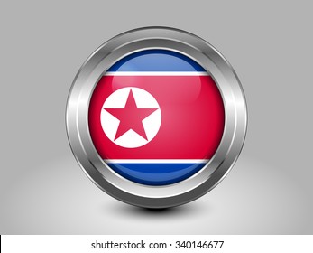 Flag of North Korea. Metal Round Icons. This is File from the Collection Asian Flags