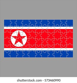 Flag of North Korea from puzzles on a gray background. Vector illustration