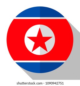 Flag Nordkorea - runde flache Taste mit Schatten. 
