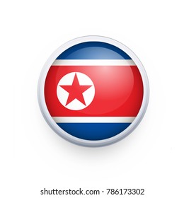 Flag of North Korea as round glossy icon. Button with North Korea flag. National flag for country of North Korea isolated, banner vector illustration. Vector illustration eps10.