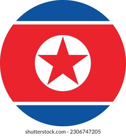 The flag of North Korea. Round flag. Flag icon. Standard color. Computer illustration. Digital illustration. Vector illustration.
