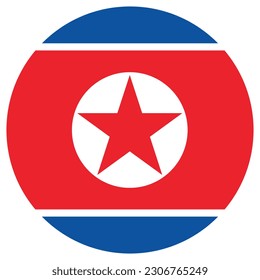 Die Flagge Nordkoreas. Runde Flagge. Flaggensymbol. Standardfarbe. Computergrafik. Digitale Illustration. Vektorgrafik.