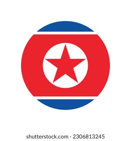 The flag of North Korea. Round flag. Flag icon. Standard color. Computer illustration. Digital illustration. Vector illustration.