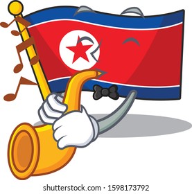 Flag north korea Scroll cartoon character design performance with trumpet