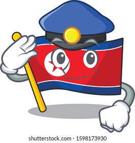 Flag north korea Scroll Cartoon mascot style as a Police officer