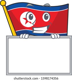 Flag north korea Scroll cartoon character style grinning with board