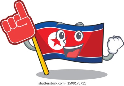 Flag north korea Scroll mascot cartoon style with Foam finger