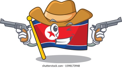 Flag north korea Scroll mascot performed as a Cowboy with guns