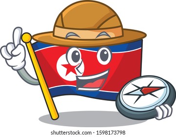 Flag north korea Scroll A stylized Explorer with a compass