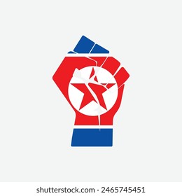 Flag of North Korea in the shape of raised hand sign isolated on background. Fist symbol modern, simple, vector, icon for website design, mobile app, ui. Vector Illustration