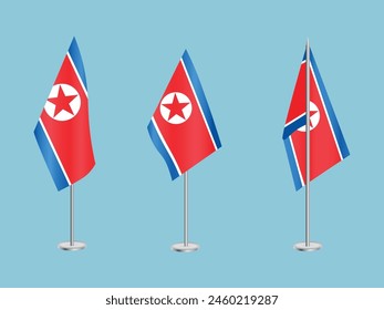 Bandera de Corea del Norte con asta de plata