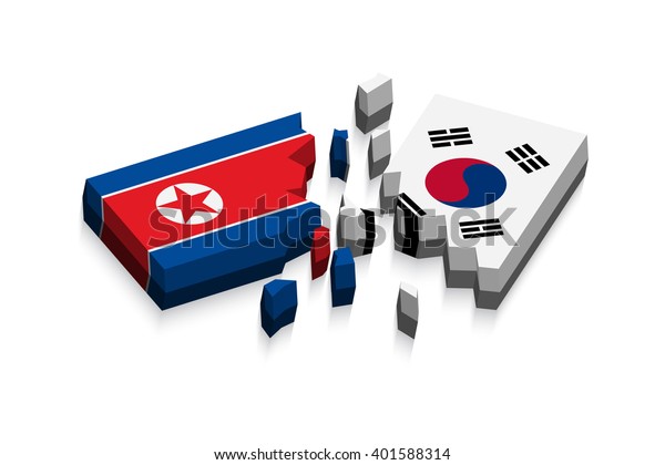 Flag of north korea and south korea 3D
( damaged flags ) ( three dimension vector
)