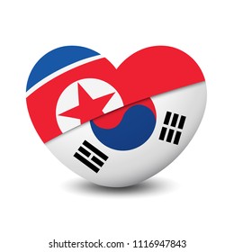 Flag of North Korea and South Korea heart shape, friendship relationship design background, vector illustration