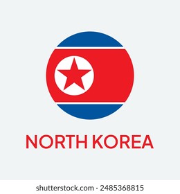 La bandera de Corea del Norte. Color estándar. Icono de Botón redondo. Un icono circular. Ilustración de computadora. Ilustración digital Ilustración vectorial.