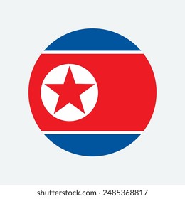 La bandera de Corea del Norte. Color estándar. Icono de Botón redondo. Un icono circular. Ilustración de computadora. Ilustración digital Ilustración vectorial.