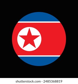 La bandera de Corea del Norte. Color estándar. Icono de Botón redondo. Un icono circular. Ilustración de computadora. Ilustración digital Ilustración vectorial.