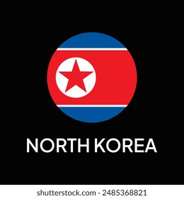 La bandera de Corea del Norte. Color estándar. Icono de Botón redondo. Un icono circular. Ilustración de computadora. Ilustración digital Ilustración vectorial.