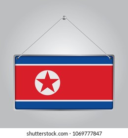 Flag of North Korea. The symbol of the state in the pennant hanging on the rope, 
rectangle hanging. Vector Illustration EPS10.