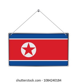 Flag of North Korea. The symbol of the state in the pennant hanging on the rope, 
rectangle hanging. Vector Illustration EPS10. White Background.