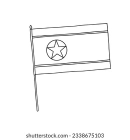 Flag of North Korea. Vector, black and white hand drawn flag.
