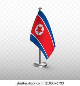 Flag of North Korea. Vector illustration of a flag with flagpole on a transparent background (PNG).